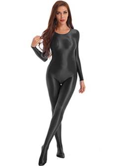 JanJean Damen Body Ganzkörperanzug Jumpsuit Welook Overall Glänzende Strumpfhose Sexy Dessous Nachtwäsche Nylon Strümpfe Leggings Schwarz XL von JanJean