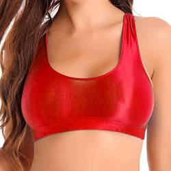 JanJean Damen Glänzend Crop Top Sport BH Weste Bustier Bra Atmungsaktiv BH Push Up Ohne Bügel Unterwäsche für Fitness Training Rot XL von JanJean