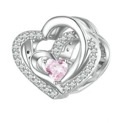 Jane Aigle 925 Sterling Silber Rosa Cz Geometrische Herz Charms Für Frauen Armband Und Armreif Hohle Perlen von Jane Aigle