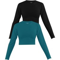 Janice Langarmshirt 2 x Damen crop Langarmshirt hochgeschlossen Noia Figurbetonter kurzer Pullover aus Baumwolle von Janice