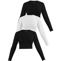 Janice Langarmshirt 3 x Damen crop Langarmshirt hochgeschlossen Noia Figurbetonter kurzer Pullover aus Baumwolle von Janice