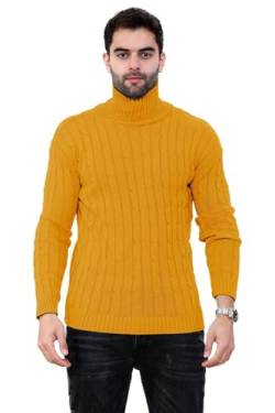 janisramone Rollkragenpullover mit Zopfmuster für Jungen, 3/4 Ärmel, lässiger, warmer Winter Pullover, Senfgelb von Janisramone