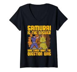 Damen Samurai Krieger Retro Japanischer Schwertkämpfer T-Shirt mit V-Ausschnitt von Japan Samurai Fans Designs
