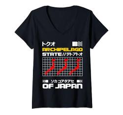 Damen Japanische Streetwear Retro Archipel Staat Japan Vintage T-Shirt mit V-Ausschnitt von Japan Urban Fashion