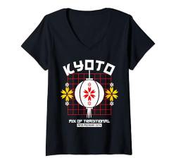 Damen Japanische Streetwear Retro Kyoto Japan Vintage Grafik T-Shirt mit V-Ausschnitt von Japan Urban Fashion