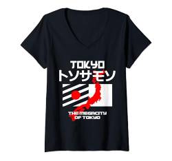 Damen Japanische Streetwear Retro Tokyo Japan Vintage Grafik T-Shirt mit V-Ausschnitt von Japan Urban Fashion