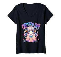 Damen Manga Japanische Anime Merch Kawaii Kitsune für Männer Frauen Kinder T-Shirt mit V-Ausschnitt von Japanese Art Anime Kawaii Otaku Manga for Girl Tee