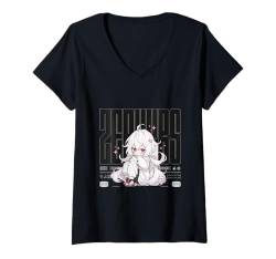 Damen Manga Japanische Anime Merch Kawaii Kitsune für Männer Frauen Kinder T-Shirt mit V-Ausschnitt von Japanese Art Anime Kawaii Otaku Manga for Girl Tee