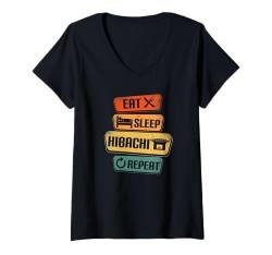 Damen Eat Sleep Hibachi Wiederhole Lustiges japanisches Hibachi T-Shirt mit V-Ausschnitt von Japanese Cuisine Teppanyaki Hibachi Chef