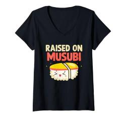 Damen Aufgewachsen auf Musubi Hawaii japanischem Reis T-Shirt mit V-Ausschnitt von Japanese Food Gift For A Musubi Lover