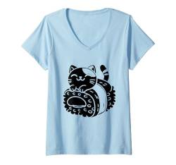 Damen Kawaii Cat Musubi Hawaii Japanisches Futter Reis T-Shirt mit V-Ausschnitt von Japanese Food Gift For A Musubi Lover