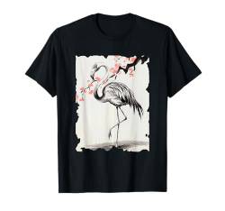 Flamingo Japanische Kunst - Vintage Kirschblüten Sumi-e T-Shirt von Japanese Merchandise Apparel Gifts