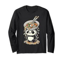 Lustiger Kawaii Panda Balancing Ramen Japan Food Pho Bo Langarmshirt von Japanese Noodle Eating Lover Apparel