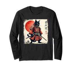 Samurai Katze Ukiyo-E Vintage Art Japan Katzen Retro Grafik Langarmshirt von Japanische Warrior Katze Anime Manga Design Outfit