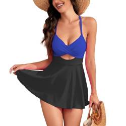 Jarseila Badeanzug mit Rock Damen Elegant Tankini Push up Monokini Bauchweg Badeanzug Hochwertiger Badekleid One Piece Schwimmrock 2024 Schwarz-Blau S von Jarseila