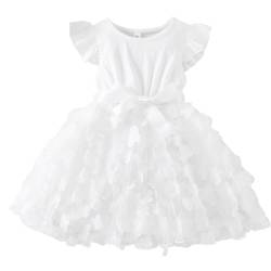 Mädchen Kleid,Einfarbiges Prinzessin Kleid Fliegenden Ärmeln Taufkleid Kleinkinder Schmetterling Mesh Festlich Festkleid Hochzeit Prinzessin Tüllkleid Abendkleid,Rundhals A-Linie Kleid Partykleid von Jaskdconsy