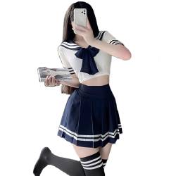 Schulmädchen Outfit Unterwäsche Japanisches School-Girl Cosplay Kostüm Halloween Anime Rollenspiel Uniform Kawaii Seemannsrock von JasmyGirls