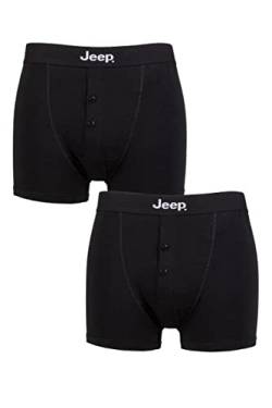 Jeep Herren Zweierpack einfarbige taillierte Boxer Shorts mit Vorderknopf Schwarz/Schwarz L von Jeep