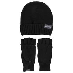 Jeep Unisex-Erwachsene Men's Women's 2-Piece Beanie and Convertible Gloves One Size Fits Most Winter-Zubehör-Set, Schwarz, Eine Größe passt meistens von Jeep