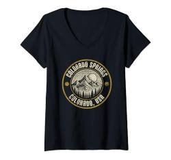 Damen Colorado Springs, Colorado, Vereinigte Staaten von Amerika, Bergdesign im Used-Look T-Shirt mit V-Ausschnitt von Jeff Hobrath