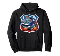 Klassischer Muscle-Car der 60er Jahre, lustiger Dragster-Hotrod-Cartoon Pullover Hoodie von Jeff Hobrath