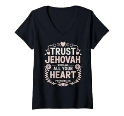 Damen Jehovah's Witness Trust In Jehovah JW ORG JW T-Shirt mit V-Ausschnitt von Jehovah Witnesses Gifts Pioneer Gifts JW Gift Shop