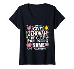 Damen Jehovahs Witness 2025 Year Text Give Jehovah Glory JW ORG JW T-Shirt mit V-Ausschnitt von Jehovah Witnesses Gifts Pioneer Gifts JW Gift Shop