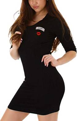 Jela London Damen Tailliertes Kapuzenkleid Strick Stretch Streifen dünn Kussmund Army, Schwarz 36 38 (2) von Jela London