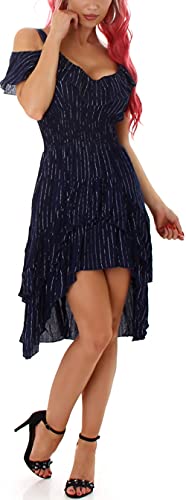 Jela London Damen Träger Sommerkleid Cut-Out Rüsche Glitzer V-Ausschnitt Rückendekolleté, Navy 36-38 von Jela London