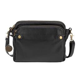 Jeorywoet Retro Leder Crossbody Tasche Drei Schicht Leder Crossbody Umhängetasche in Brieftasche für Frauen Geschenk schwarz, Retro Crossbody Taschen von Jeorywoet