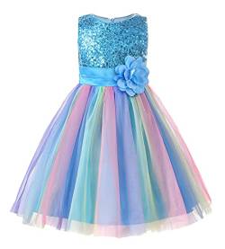 JerrisApparel Mädchen Prinzessin Paillette Ärmellos Kleid Hochzeit Party Ballkleid (8 Jahre, Blau) von JerrisApparel