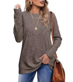 Jescakoo Damen Pullover Casual Rundhals Langarmshirt Leichtes Herbst Strickpullover Winer Oberteile Khaki 2XL von Jescakoo