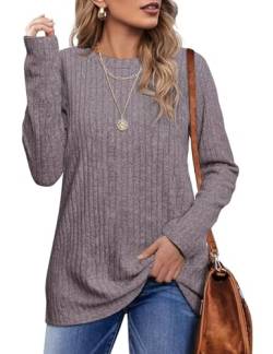 Jescakoo Damen Pullover Casual Rundhals Langarmshirt Leichtes Herbst Strickpullover Winer Oberteile Graurosa 2XL von Jescakoo