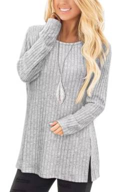 Jescakoo Damen Pullover Herbst Rundhals Langarmshirt Leichtes Oversize Sweatshirt Elegant Winter Strickpullover hellgrau XL von Jescakoo