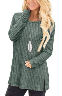 Jescakoo Damen Pullover Herbst Rundhals Langarmshirt Leichtes Oversize Sweatshirt Elegant Winter Strickpullover Grün S von Jescakoo