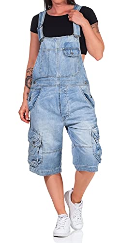 Jet Lag Damen Latzhose Overall Cargo Shorts mit Brusttasche TO3 denim bleached L von Jet Lag