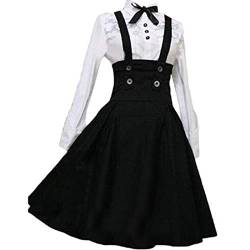 Damen Lolita Kleid Overalls Übergröße A Linie Hohe Taille Hosenträger Rock Set Anime Dienstmädchen Outfits Halloween Cosplay Kostüm, Schwarz, M von Jeufoin