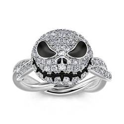 Jeulia Schädel Ehering für Damen Frauen 1.82 ct Sterling Silber Spinner Ringe Diamant Twist Ring Totenkopf Jack Sally Rund Cut Ringe Anniversary Halloween Schmuck (66（21.0）, Romantische Seele) von Jeulia