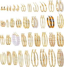 JeweBella Ohrringe Gold für Damen Mädchen Creolen Gold Mode Perlen Halbcreolen Zirkonia Ohrringe Gold Boho Creolen Ohrringe Set Hypoallergen Knorpel Schläfer Huggie Ohrringe für Mehrere Piercings von JeweBella