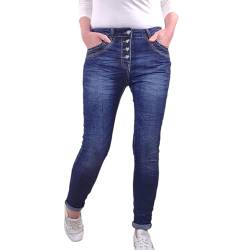 Jewelly Stretch Jeans| im Baggy Boyfriend Schnitt| Damen Hose mit dekorativer Knopfleiste| Perfekter Sitz (XS, Dark Blue) von Jewelly