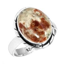 Jeweloporium 925 Silber Ringe für Damen Größe 60(19.1) Braun Echt Granat in Kalkstein mit Stein Solitär Silber Ringe Halloween Geschenk Kostüm Schmuck von Jeweloporium