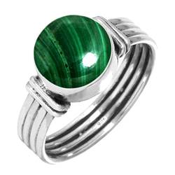 Jeweloporium 925 Silber Ringe für Frauen Größe 70(22.3) Grün Echt Malachit Edelstein Jahrgang Silber Ringe Halloween Geschenk Solitär Schmuck von Jeweloporium