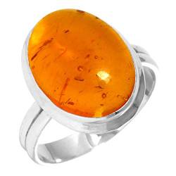 Jeweloporium Orange Bernstein 925 Silber Ringe für Damen Edelstein Handgefertigt Silber Ringe Größe 52(16.6) Engagement Geschenk Cocktail Schmuck von Jeweloporium