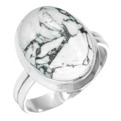 Jeweloporium 925 Sterling Silber Ringe für Damen Weiß Natürlich Howlite Edelstein Boho Silber Ringe Größe 63(20.1) Weihnachten - Geschenk Handgefertigt Schmuck von Jeweloporium