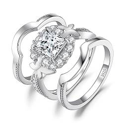 JewelryPalace Schmetterling Prinzessschliff 1.5ct Zirkonia Halo Promise Ring Damen, Verlobungsring Silber 925 Frauen, Hochzeitsring Simulierter Diamant Vorsteckring Trauring Ehering Stapel Set Band 57 von JewelryPalace