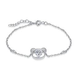 JewelryPalace Süße Bär Liebe Herz 1.2ct Zirkonia Armband Damen Silber 925, Armreif Kawaii Schmuck Set für Frauen, Armbänder Mädchen Verstellbar Armreifen mit Stein, Geschenk für Freundin von JewelryPalace