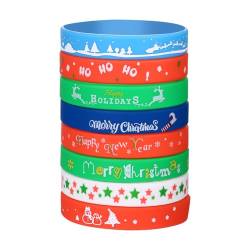 JewelryWe 8 Stück Weihnachten Silikon Armbänder: Merry Christmas Gummi Armband Weihnachts-Silikonarmbänder Weihnachten Partyzubehör Geschenke Deko für Erwachsene Kinder Party von JewelryWe