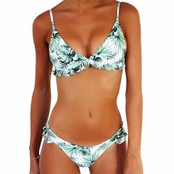 JewelryWe Bikini Sets Damen Sexy Bademode Blatt Print Lotus Leaf Push Up Bikinis Badeanzug Zweiteiler Strand Swimwear Swimsuits Beachwear - Größe M(EU 36-38) von JewelryWe