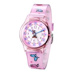 JewelryWe Kinderuhr Mädchenuhr Silikon Uhr: Niedliche Schmetterling Blumen Analog Quarz Armbanduhr Kinder Junge Mädchen Lernuhr Sport Uhr mit Rosa Gummi Armband und großen Zahlen Zifferblatt von JewelryWe