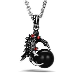 JewelryWe Schmuck Biker Edelstahl Halskette, Drachen Klaue Herren-Anhänger mit 55cm Kette, Schwarz Silber, mit Geschenk Tüte von JewelryWe